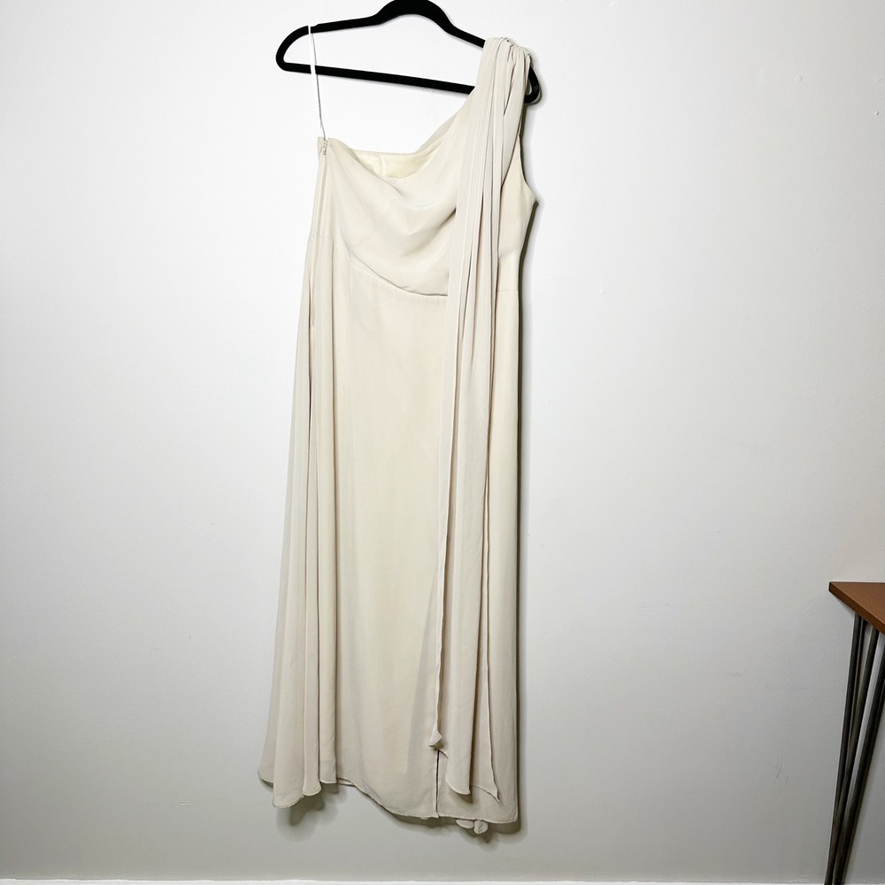 Birdy Grey Melissa One Shoulder Dress Womens Large Neutral Champagne Chiffon